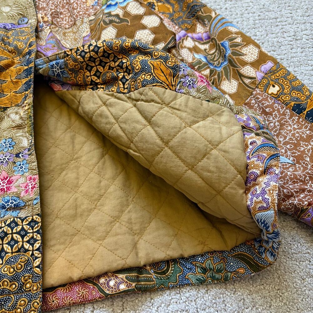 Vintage Together! Patchwork Quilted Jacket Brown Womens Size S Retro Floral - Picture 2 of 7